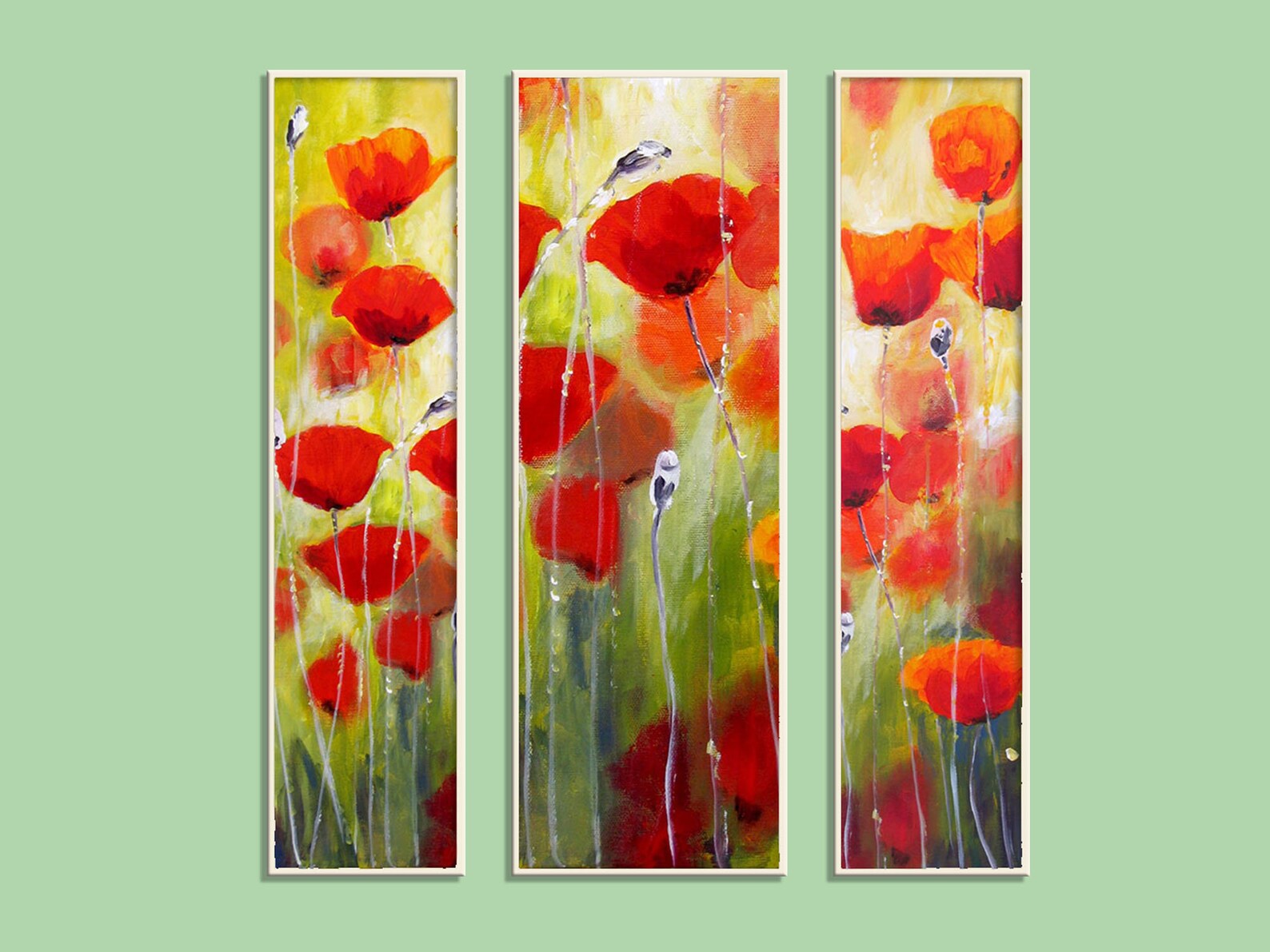 Flower Art Set of 3 Prints, Set of 3 Wall Art, Living Room Art, Narrow