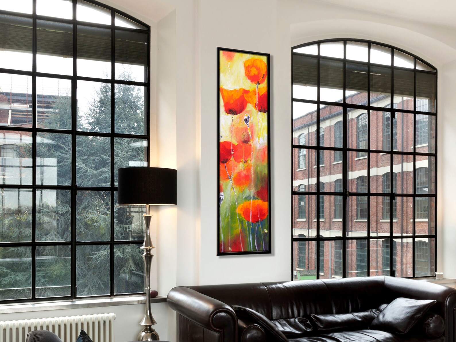Large Vertical Art, Abstract Flowers Art for Living Room, Poppy Flower