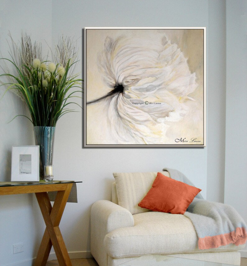White Living Room Wall Art Oil Painting Flower Painting Etsy