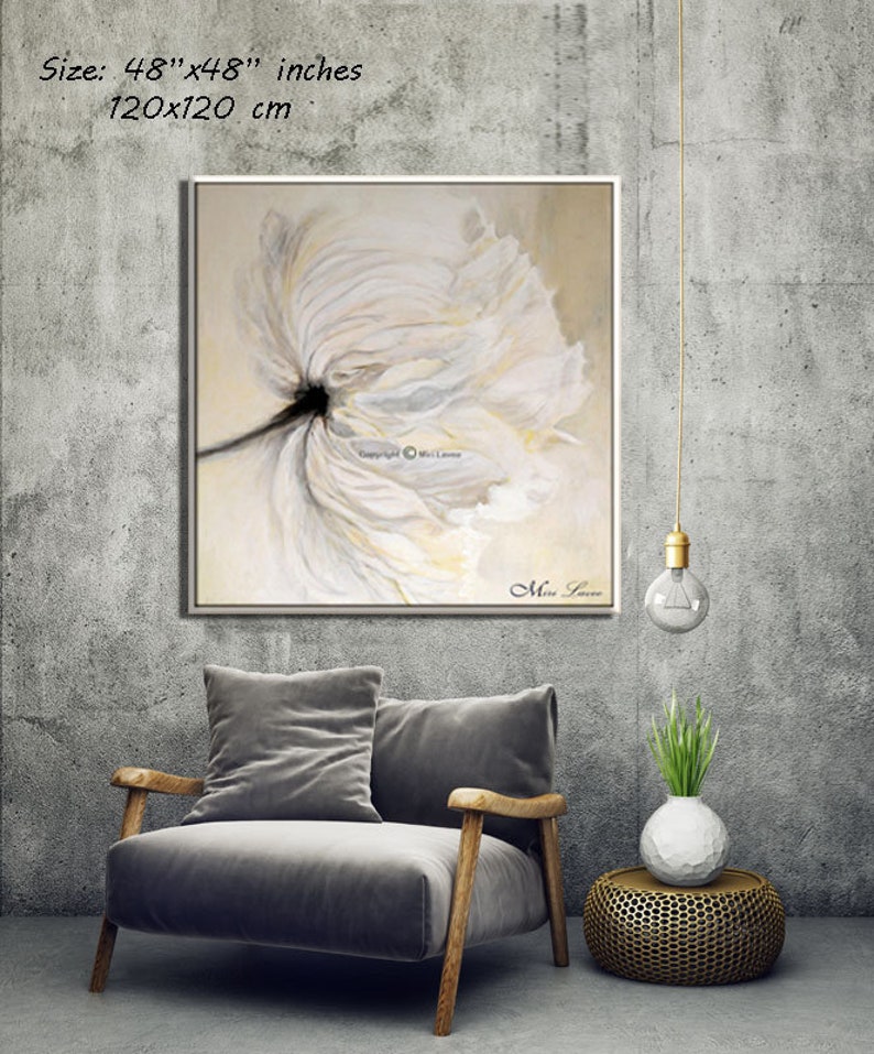 White Floral Painting Print on Canvas Living Room Wall Decor Etsy