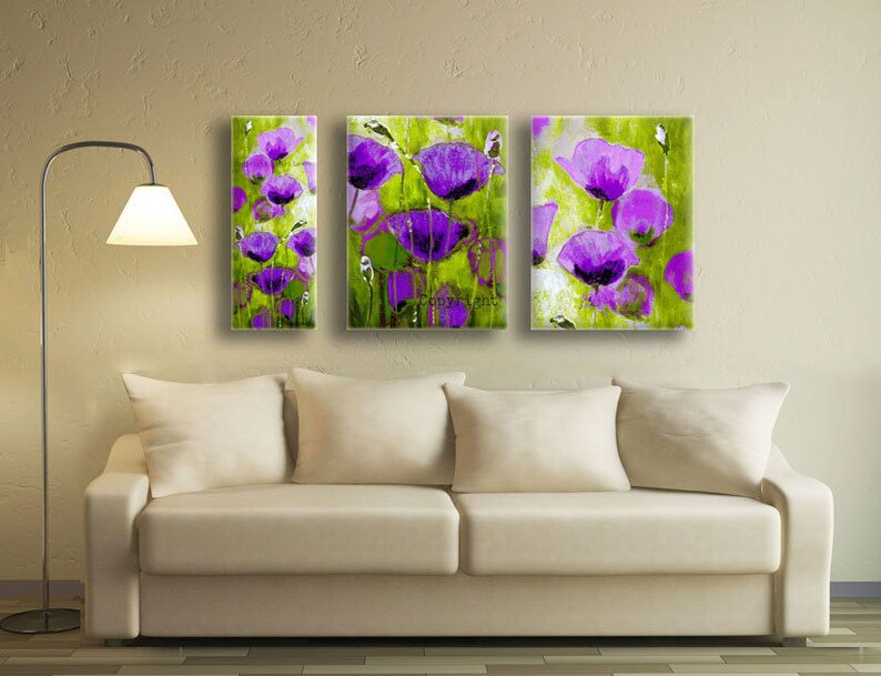 Wall Art Set Canvas Set Art Set of 3 Canvas Art Set Purple Etsy