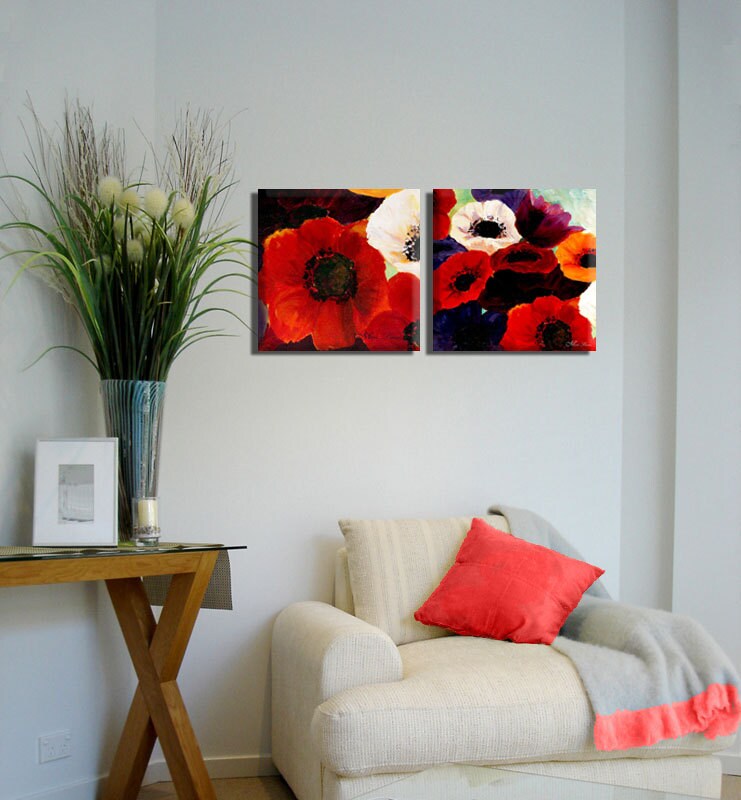 Wall Art Set of 2 Prints Flowers on Canvas Large Floral | Etsy