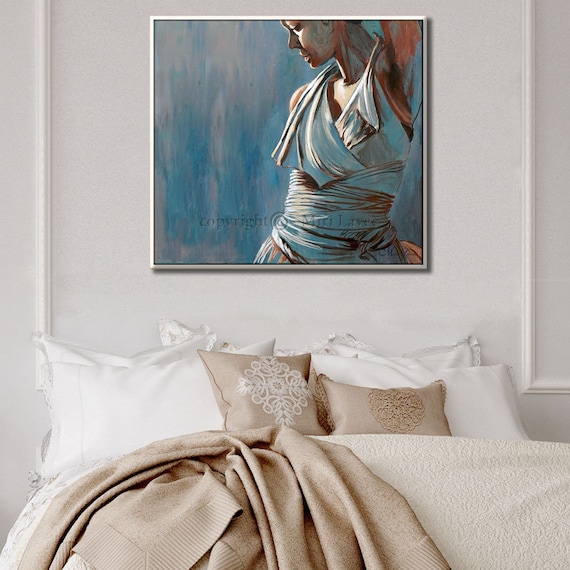 Original Oil Painting For Bedroom Bedroom Wall Decor Figure Art Canvas Painting Blue Painting Dancer Painting Figurative Painting