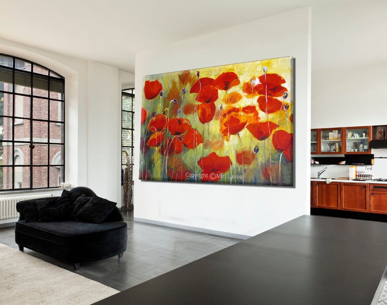 Modern Canvas Art Flower Canvas Art Red Flowers Art Large Etsy