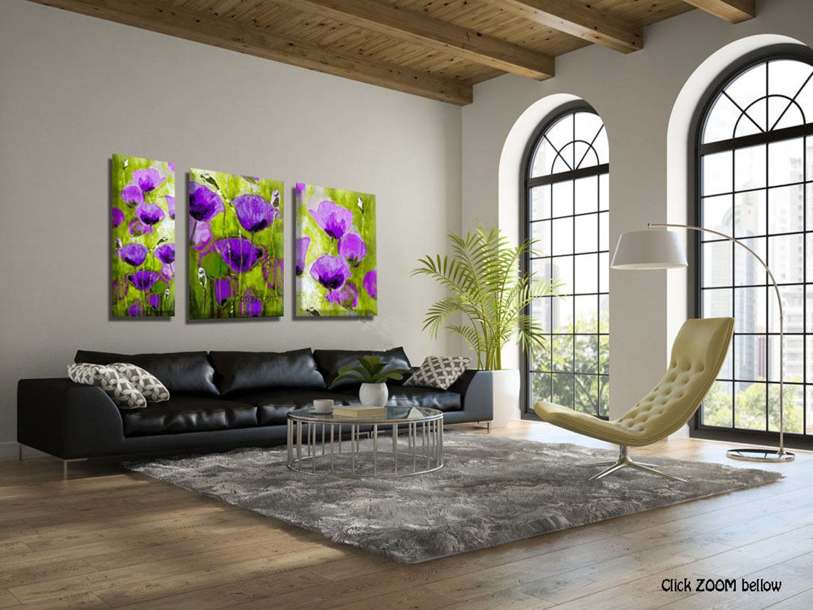 Wall Art Set Canvas Set Art Set of 3 Canvas Art Set Purple Etsy