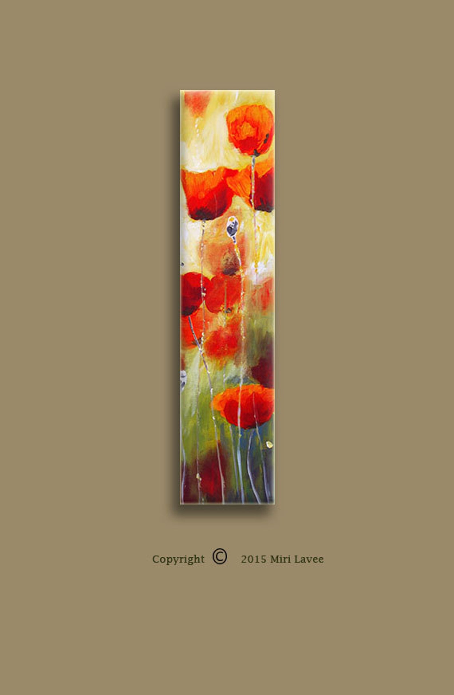 Vertical Wall Art, Red Poppies Wall Art, Large Tall Living Room Art
