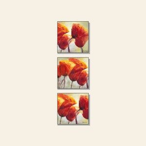 Long Narrow Wall Art Set of 3, Vertical Flower Print on Canvas, Red Poppy Wall Art, Colorful Living Room Wall Decor, Tall Floral Art Set