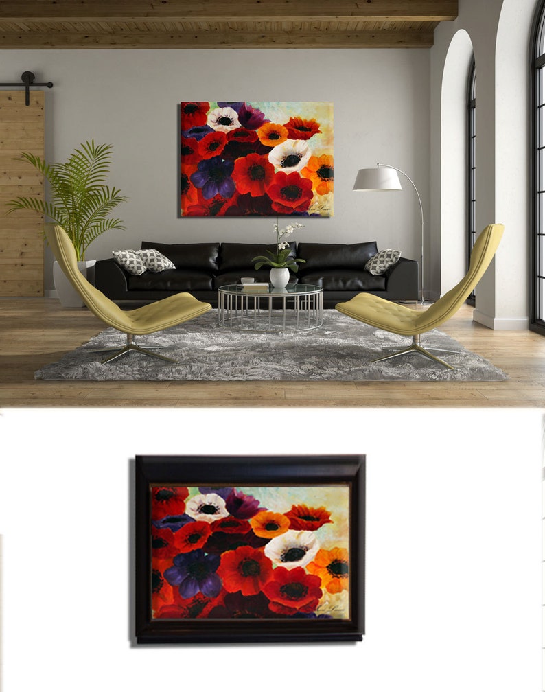 Living Room Painting, Flowers Painting, Canvas Oil Painting Flowers