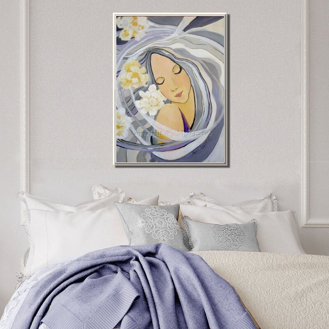 Large Woman Wall Art for Bedroom, Romantic Figure Art, Grey & White ...