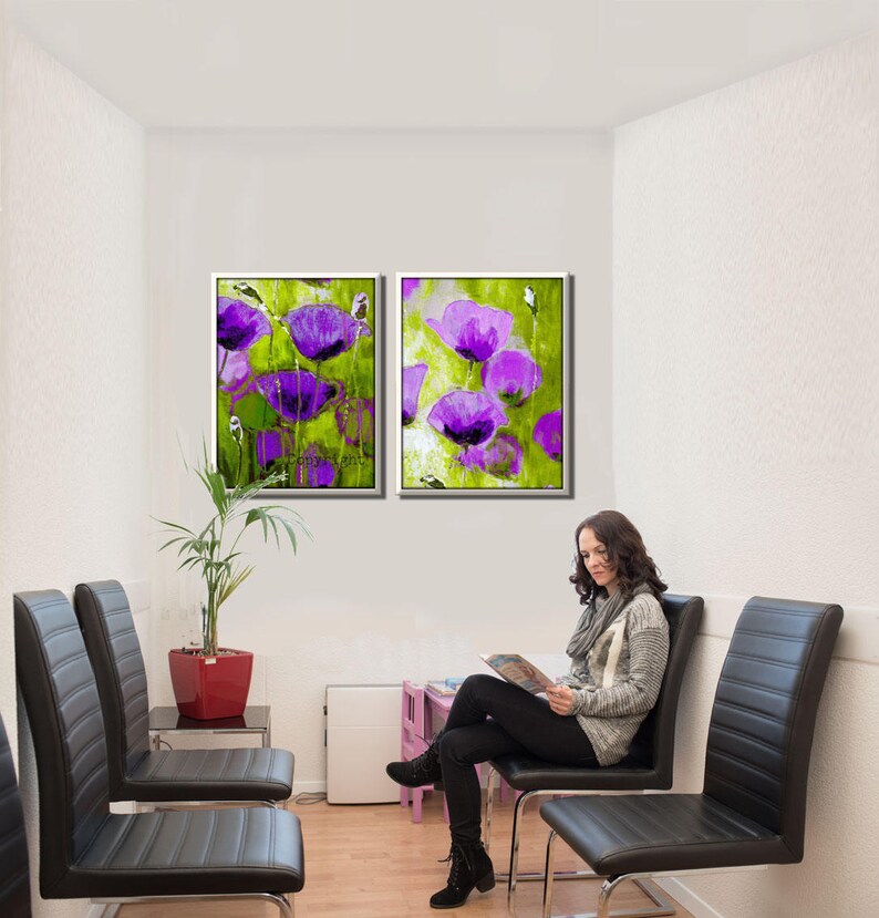 Flower Wall Art Art Set of 2 Flower Art Set Bedroom Wall Etsy