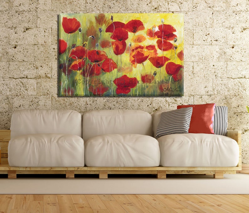 Modern Canvas Art Flower Canvas Art Red Flowers Art Large Etsy