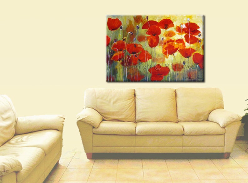 Modern Canvas Art Flower Canvas Art Red Flowers Art Large Etsy