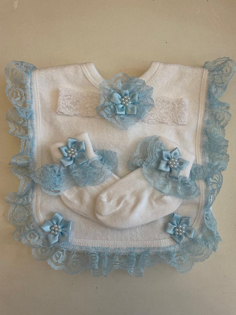 Baby Bib Socks and Headband Set 36 Months Baby Blue Etsy UK
