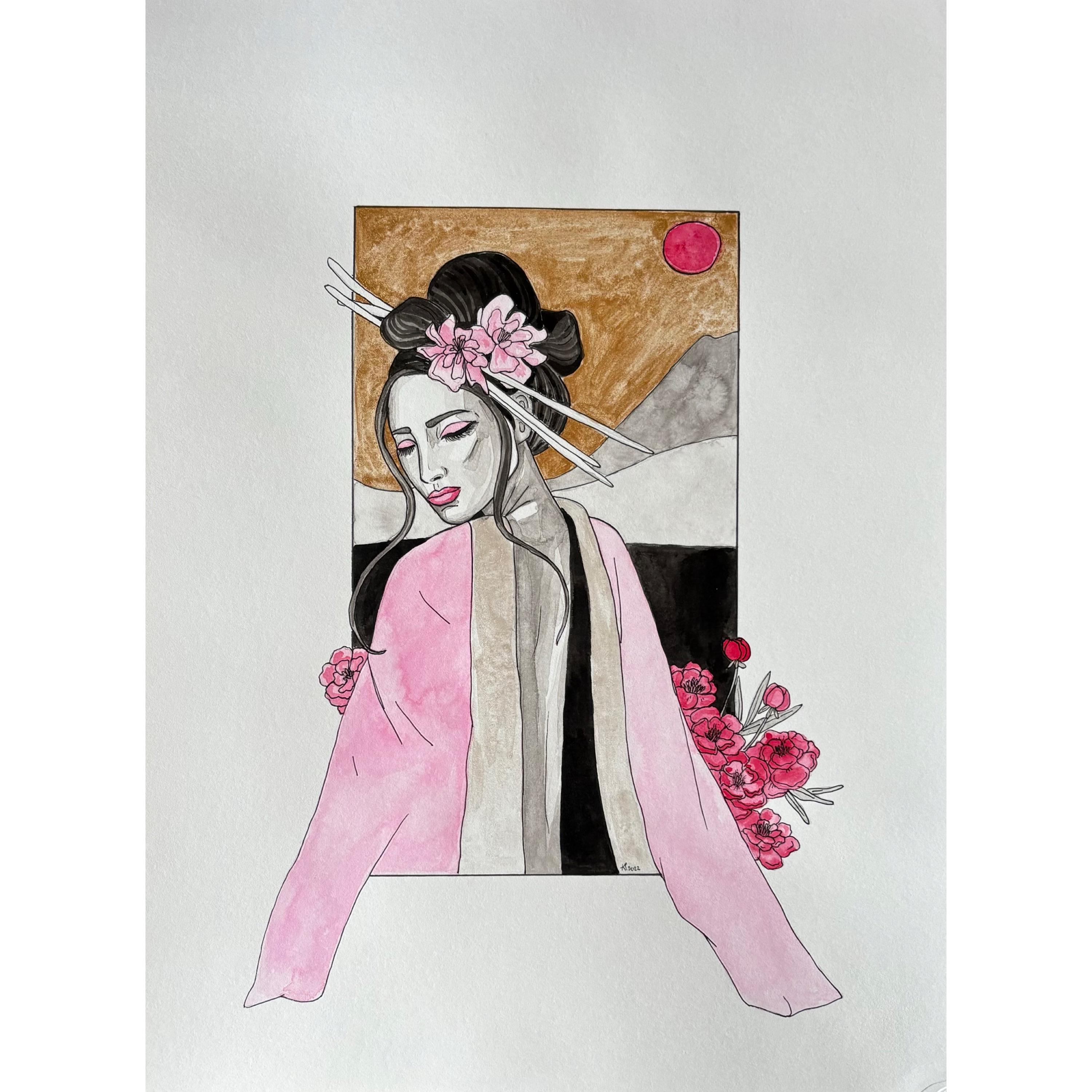 Geisha Drawing Japanese Woman Portrait Oriental Wall Art Japanese