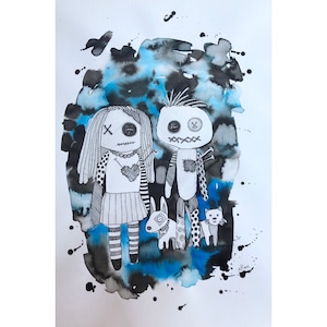 Voodoo doll Haitian voodoo dolls gift for couple gothic home decor creepy original wall art Halloween present haitian drawing illustration
