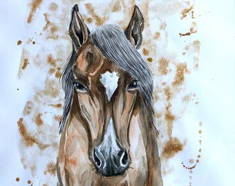 Horse equine drawing art home decor customized personalized gift pet animal portrait watercolor mother daughter romantic cute