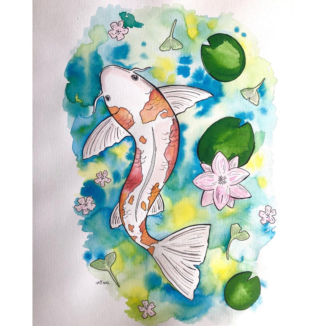 新版 鯉の絵、イラスト、絵画、東洋の池、日本、日本の壁アート、家の 絵画