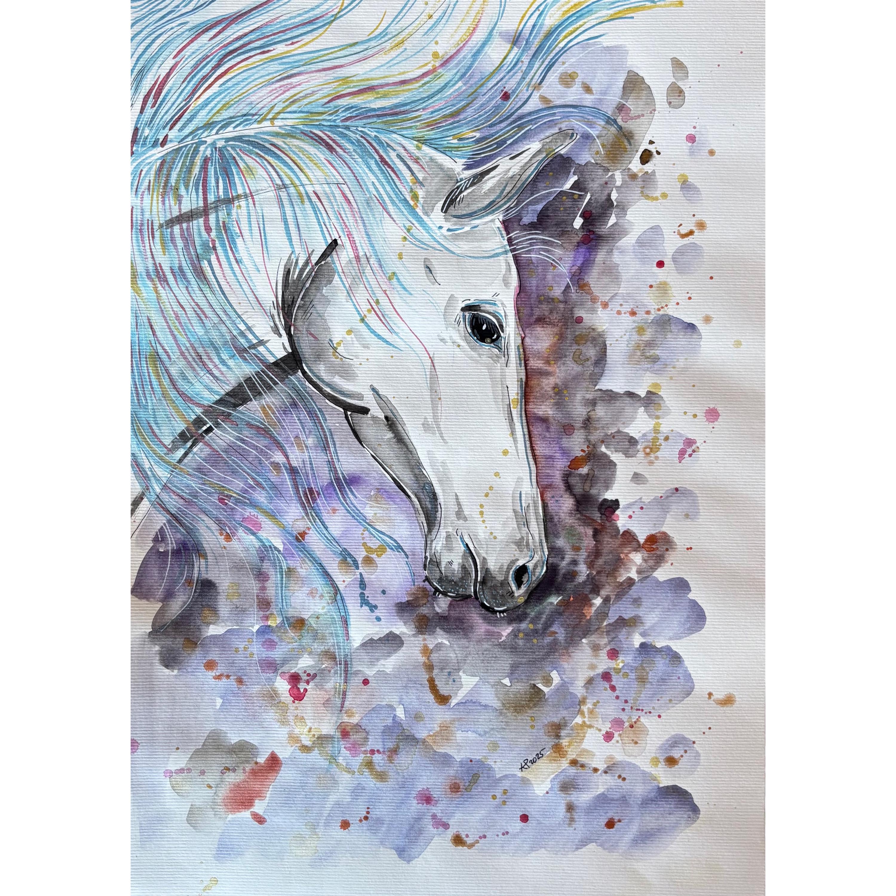 White Horse Watercolor Painting: Custom Equine Portrait Art, image size:3000x3000