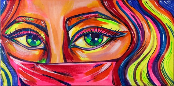 Colorful Eyes Paintings, Custom Paintings, Woman Portrait, Acrylic
