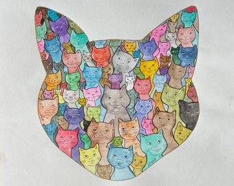Desenho de gato colorido: presente de arte em aquarela para amantes de gatos