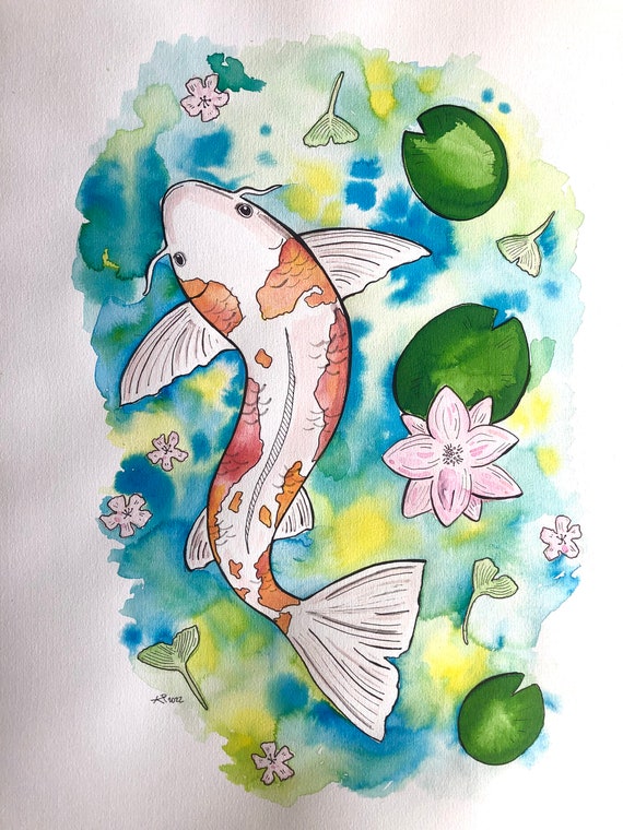 KOI Fish Japanese Watercolor - Fish Japanese Japan Animal Nature