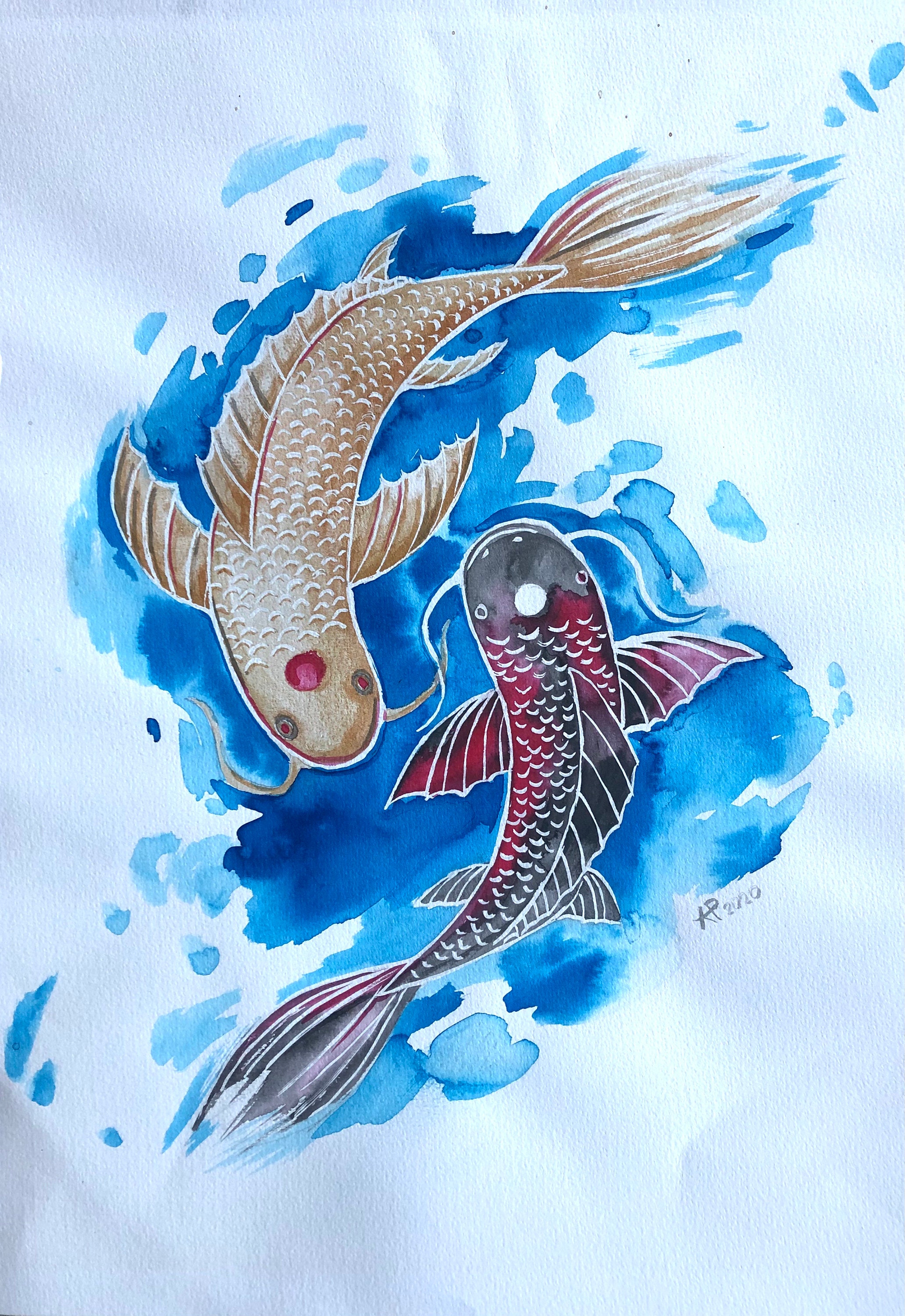 KOI Fish Japanese Watercolor - Fish Japanese Japan Animal Nature