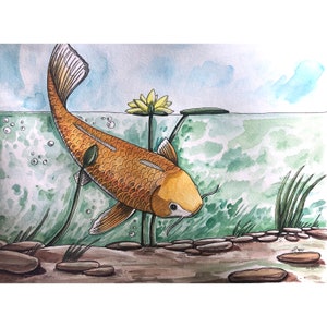 鯉のアート。水墨画。鯉の絵。日本の鯉。海の生き物のアート