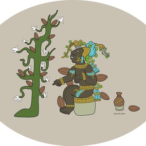Mayan cacao god Native american art Guatemala central america digital drawing indigenous people boho home decor first nations quetzal bird