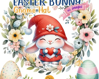 Osterhase Gnom PNG, Ostereier PNG, Hase Gnom Clipart, Hase Clipart, Hase Gnom Aquarell für Kunst.