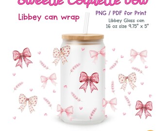 Sweetie Coquette Floral Bow aquarell 16 Unzen Libbey Glass Can Wrap (Digitaler Download PNG/PDF)
