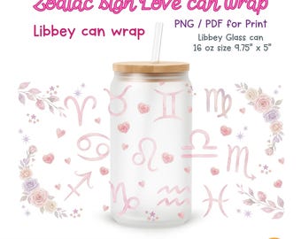Sternzeichen Libbey Glass Wrap aquarell, Geschenk für Liebe, (Digitaler Download PNG/PDF)
