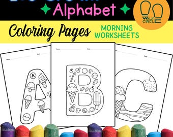 Eis Alphabet Malseiten, Morgen Arbeitsblätter, Kleinkind Lernen Printable (PDF-Download)