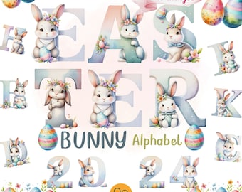 Osterhase Alphabet Aquarell Clipart (digitaler Download)