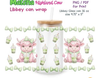 Highland Cow Matcha Tea Libbey Dosenverpackung (Digitaler Download PNG/PDF)
