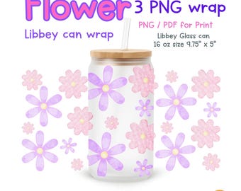 Florale Glasdosenverpackung - Pastellblumen-Design (3 PNG) (Digitaler Download)