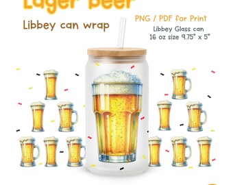 Lager Bier Aquarell 16 Unzen Libbey Glass Wrap, Partygeschenk (Digitaler Download PNG / PDF)