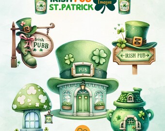 Irish pub St.Patrick Watercolor clipart, 26 PNG watercolor clipart, Irish whiskey signs, Irish shirt, Sublimation, St. Patrick&#39;s PNG