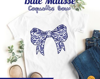 Blaue Matisse Coquette Schleife - Chinoiserie Blumenschleife Clipart - Shirt Design (Digitaler Download PNG/PDF)