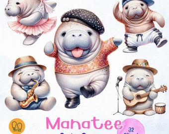 Manatee Karriere Clipart Set, Tier PNG Aufkleber (Digitaler Download