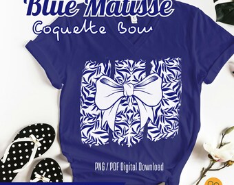 Blaue Matisse Coquette Bow - Chinoiserie Floral Bow Shirt Design (Digitaler Download PNG / PDF)