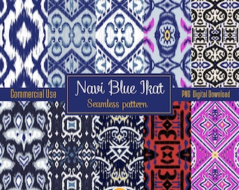 Navy Blau Ikat Nahtloses Muster | Ethnische Tribal Boho Digitales Papier (Digital Download)