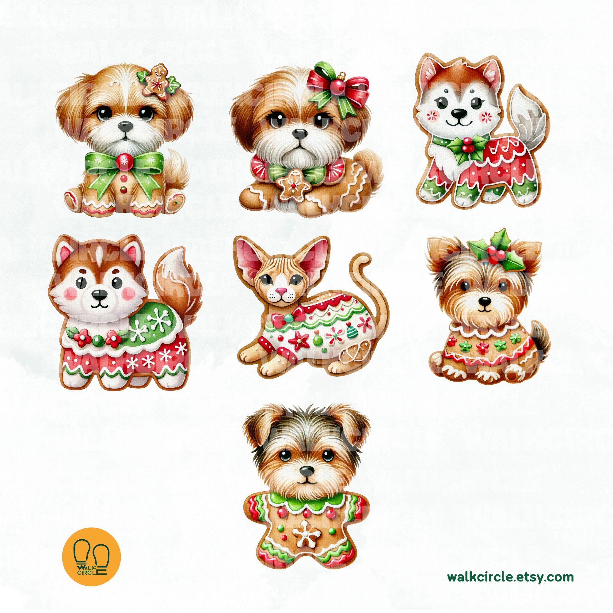 Gingerbread Pets PNG Clipart Cute Dog and Cat Christmas Cartoon PNG ...