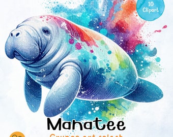 Seekuh Aquarell Clipart, Grunge Art Splash (digitaler Download)