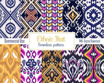 Ethnische Ikat nahtlose Muster | Tribal Stoff Digitales Papier | Boho Textil Hintergrund | Nahtloses Rapportpaket