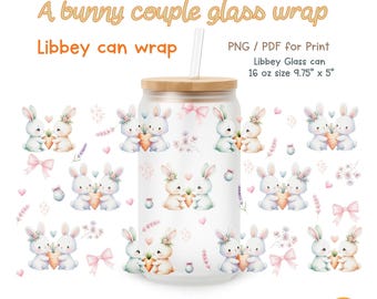 Glasverpackung mit Hasenpaar, Ostern Libbey Dosenverpackung, (Digitaler Download PNG / PDF)