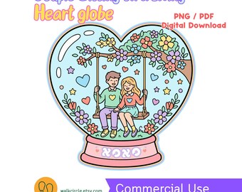 Paar in Herz Kugel, Valentinstag PNG (Digital Download)