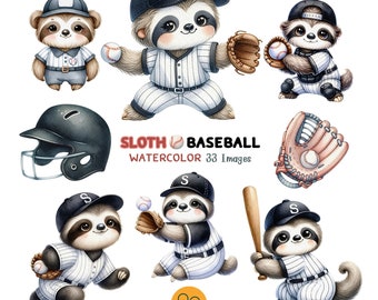 Faultier Aquarell Clipart, Baseball Aquarell Clipart, 26 PNG niedliche Faultier Clipart, Faultier Printable, Baseball für Shirt, für Faultier Liebhaber Geschenk.