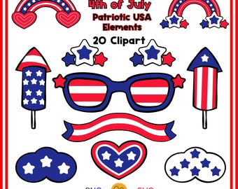 Imágenes prediseñadas retro del 4 de julio: PNG y SVG patrióticos de EE. UU. (Descarga digital)