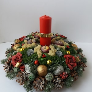 Floral Christmas centerpiece with candle ,Christmas  table arrangement,Holydey table decoration