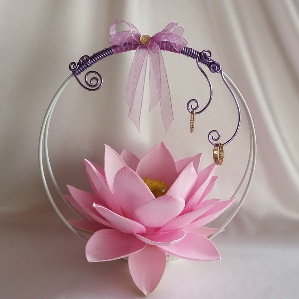 Wedding ring holder.Pink lotus ring holder.Ring bearer.Wedding ring holder.Unique ring bearer.Vintaqe ring holder.Floral ring holder